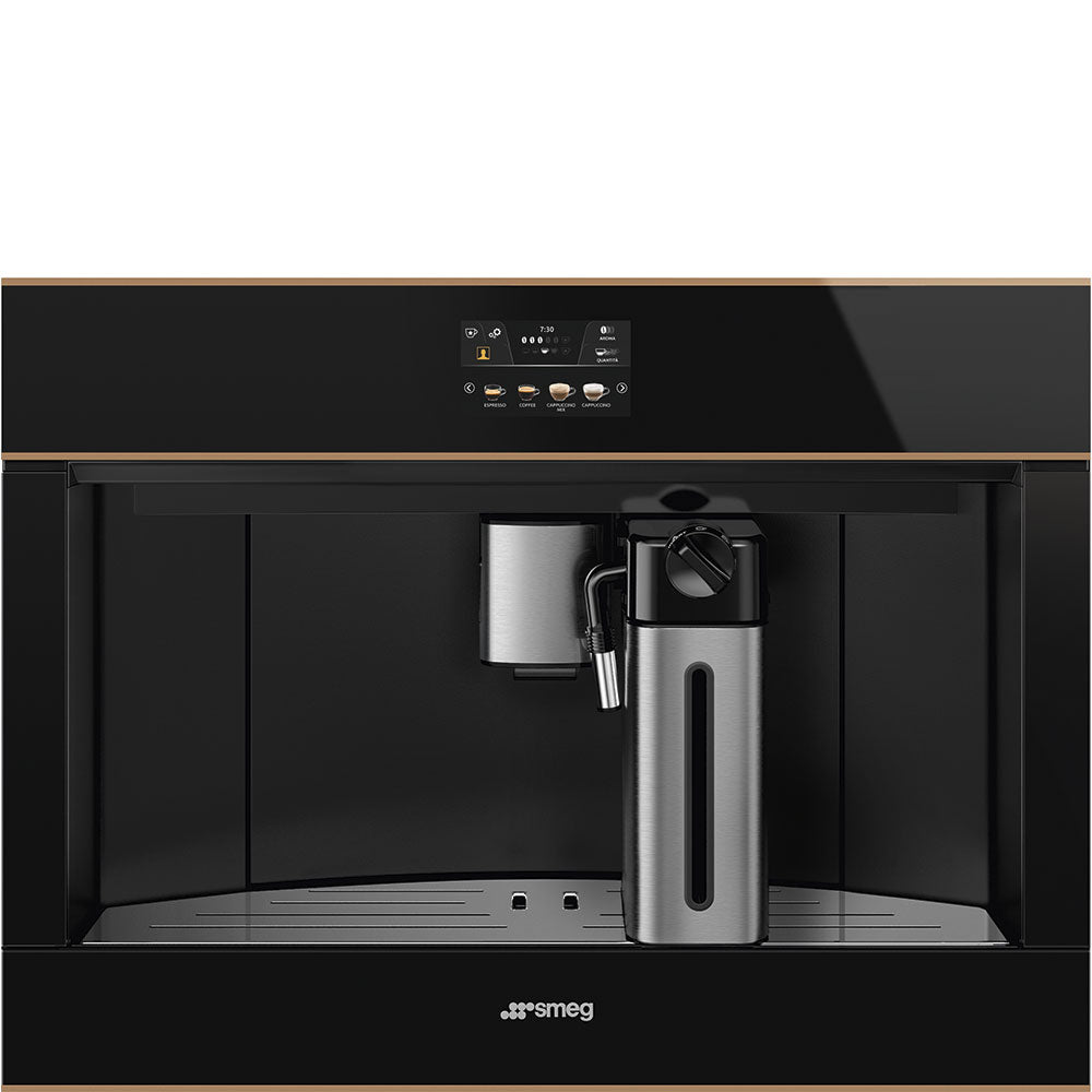 Máquina de café automática, Preta e perfis cobre, 60x45cm